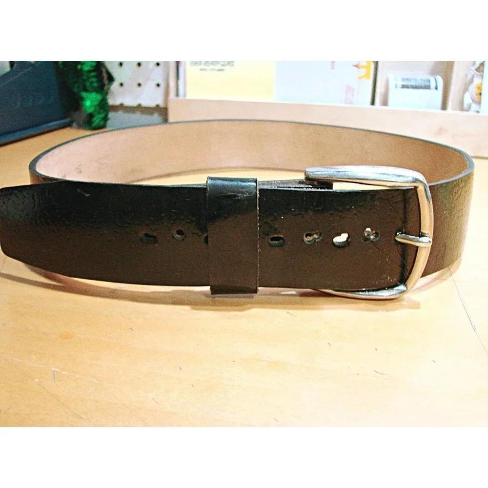 Tex Tan Mens Black Belt Dress Work Casual Size 34 Genuine Leather Silver Buckle